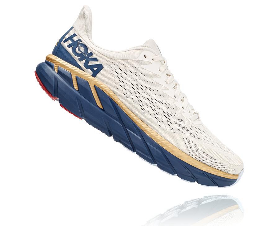 Hoka Australia One One Clifton 7 - Mens Running Shoes White/Blue - CNJXO-4108